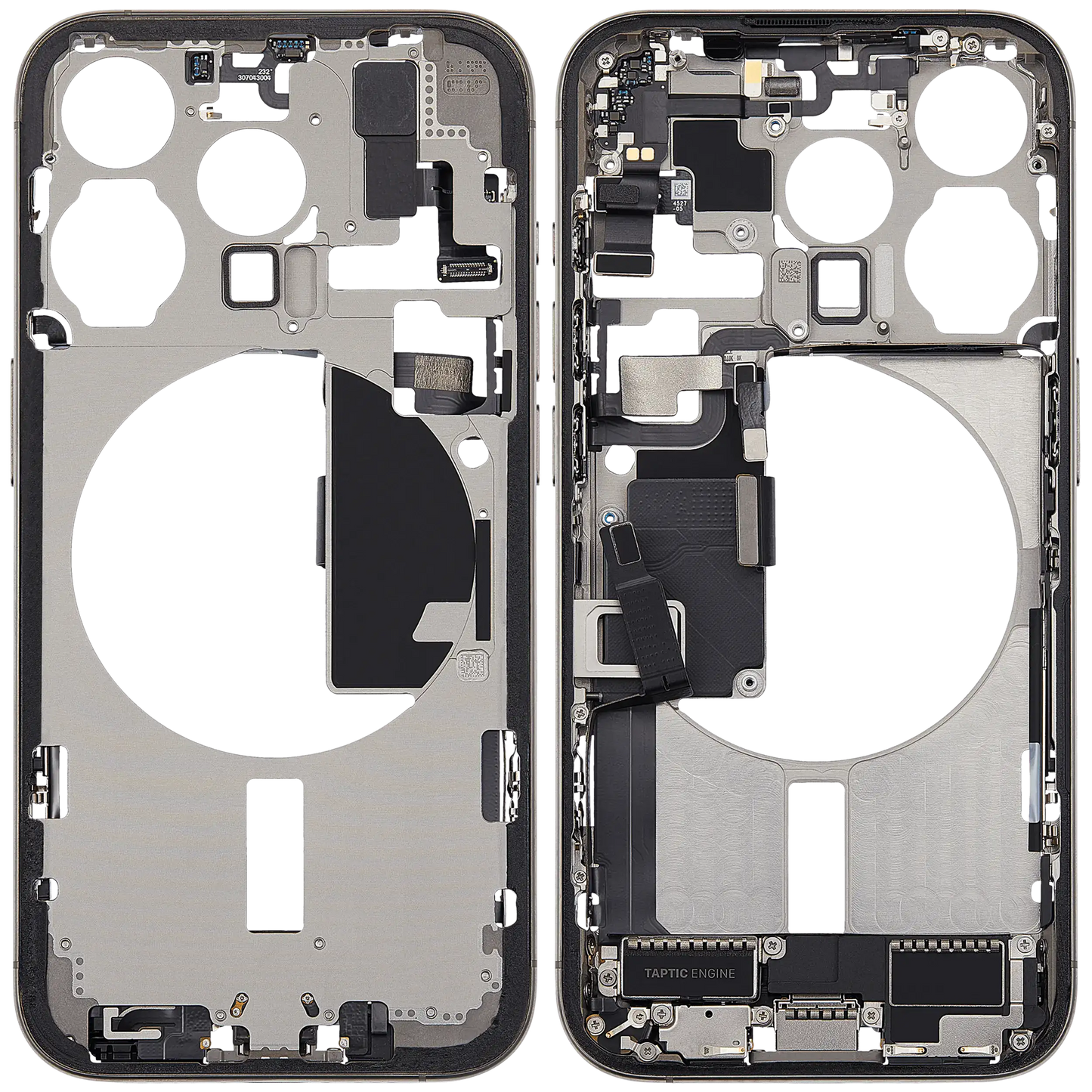 Mid-Frame Housing W/ Charging Port Flex & Small Parts For iPhone 15 Pro (EU / Global Version) (Used OEM Pull: Grade B) (Natural Titanium)