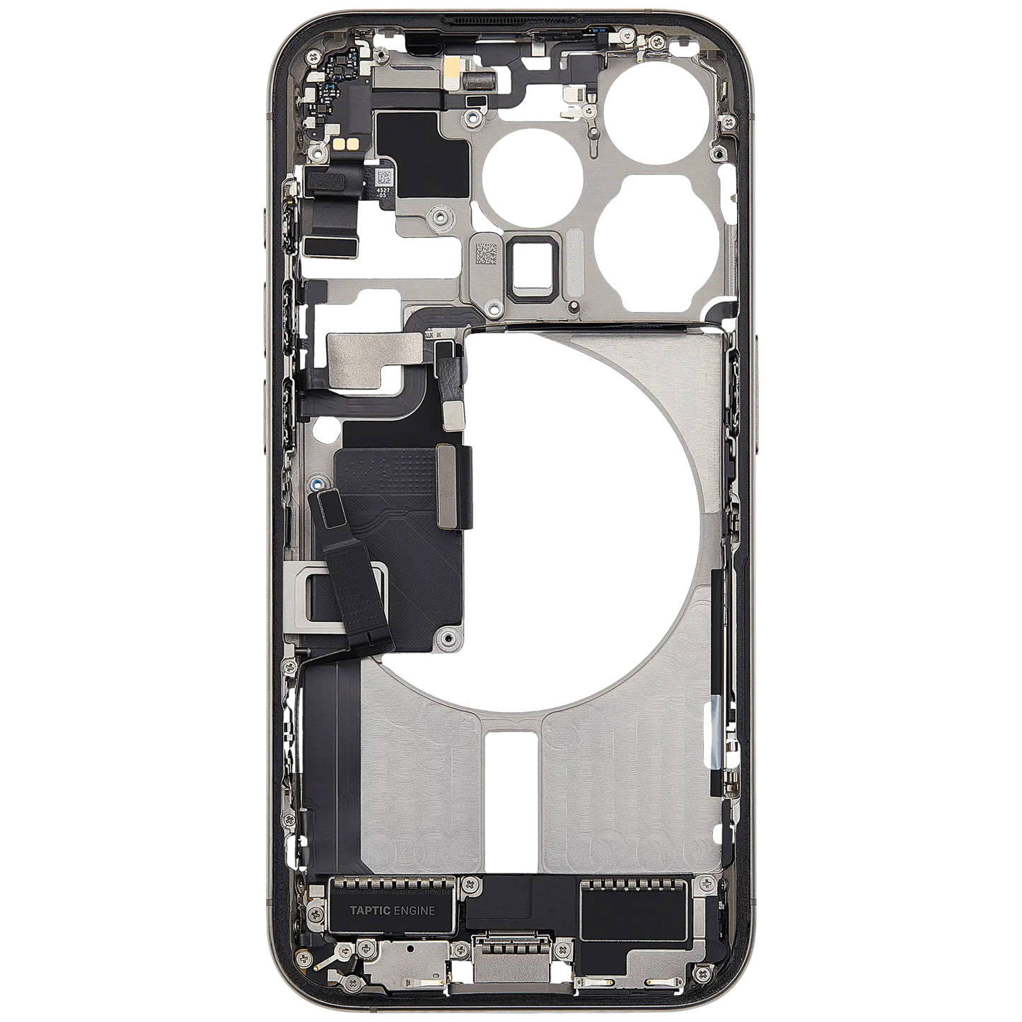Mid-Frame Housing W/ Charging Port Flex & Small Parts For iPhone 15 Pro (EU / Global Version) (Used OEM Pull: Grade B) (Natural Titanium)