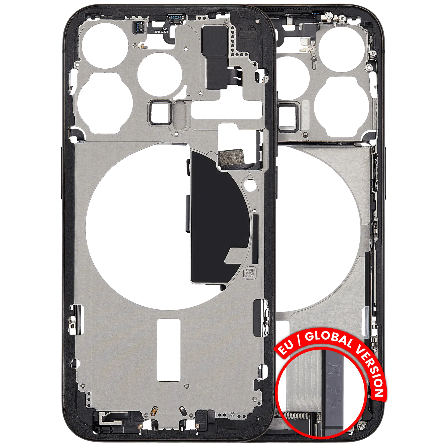 Mid-Frame Housing W/ Charging Port Flex & Small Parts For iPhone 15 Pro (EU / Global Version) (Used OEM Pull: Grade B) (Black Titanium)