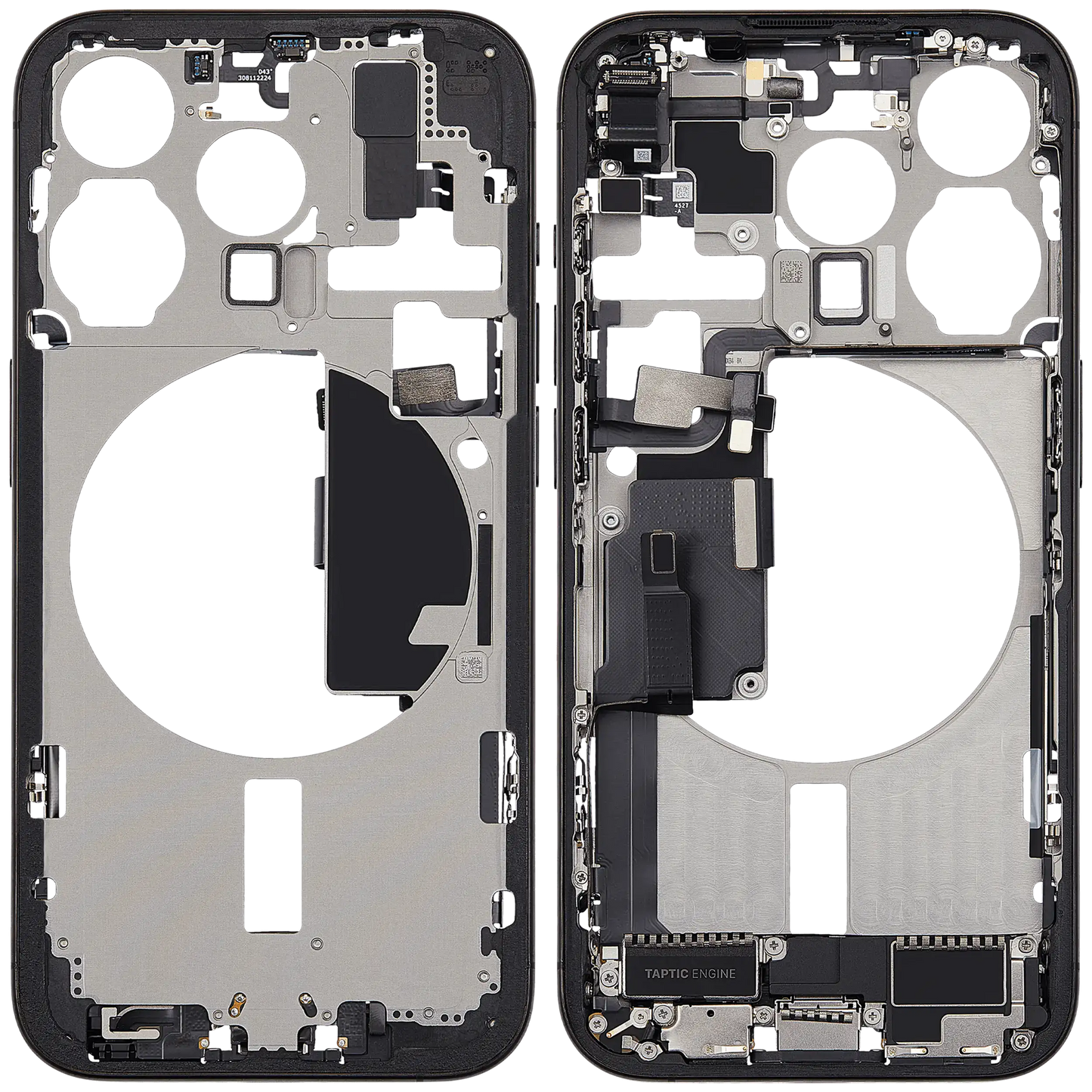 Mid-Frame Housing W/ Charging Port Flex & Small Parts For iPhone 15 Pro (EU / Global Version) (Used OEM Pull: Grade B) (Black Titanium)