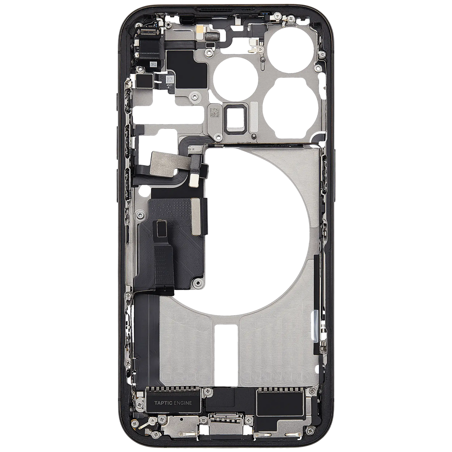 Mid-Frame Housing W/ Charging Port Flex & Small Parts For iPhone 15 Pro (EU / Global Version) (Used OEM Pull: Grade B) (Black Titanium)