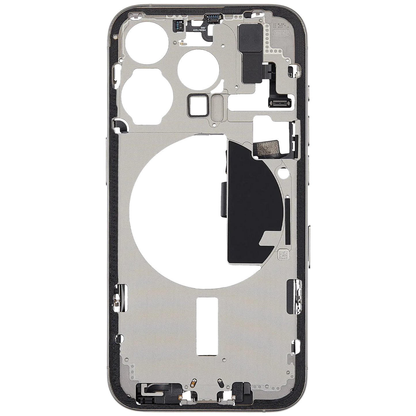 Mid-Frame Housing W/ Charging Port Flex & Small Parts For iPhone 15 Pro (EU / Global Version) (Used OEM Pull: Grade A) (White Titanium)