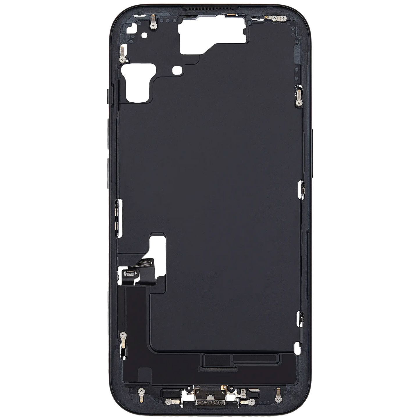 Mid-Frame Housing W/ Charging Port Flex & Small Parts For iPhone 15 (EU / Global Version) (Used OEM Pull: Grade A) (Black)