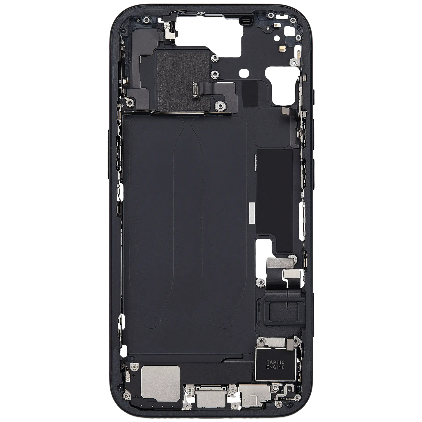 Mid-Frame Housing W/ Charging Port Flex & Small Parts For iPhone 15 (EU / Global Version) (Used OEM Pull: Grade A) (Black)