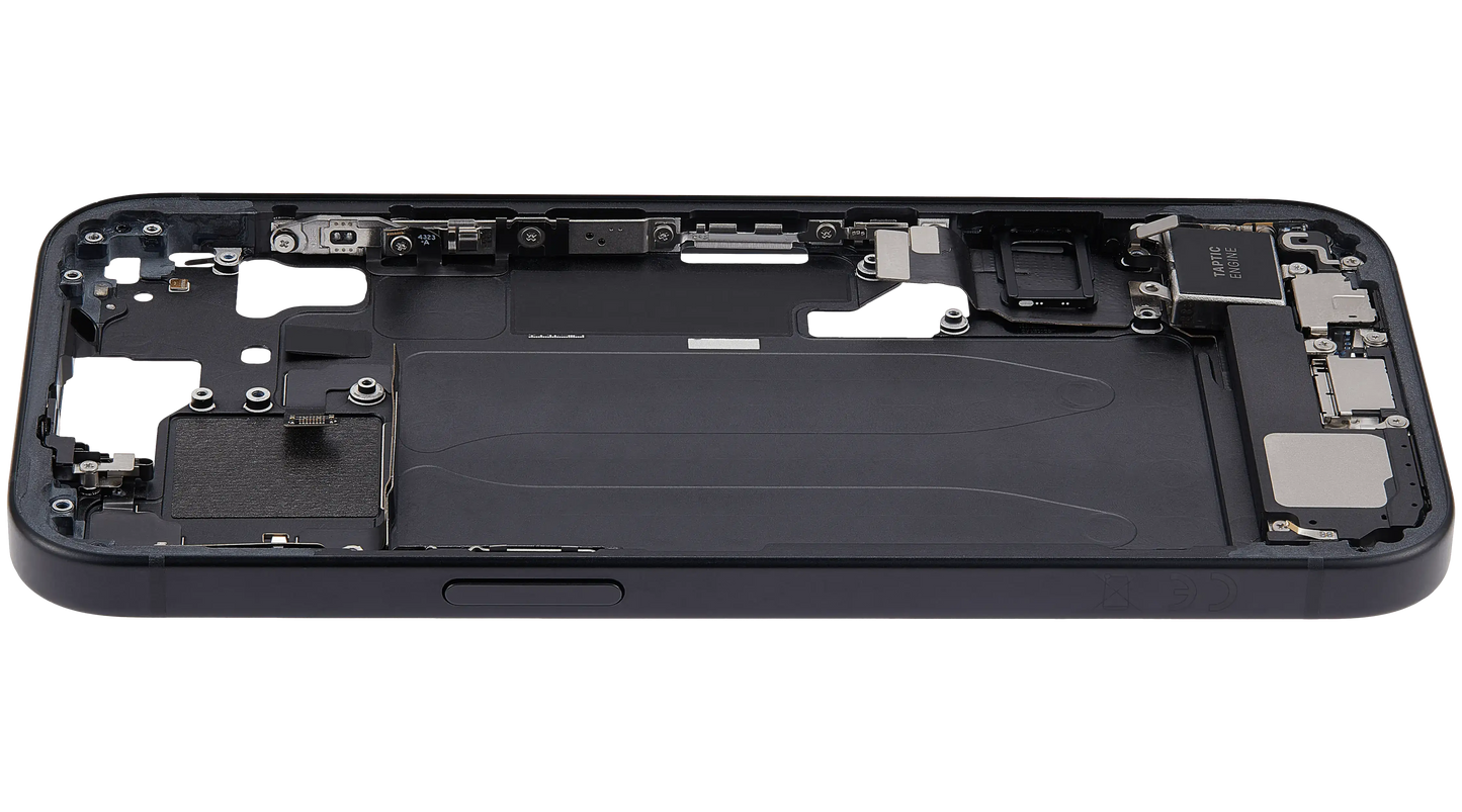 Mid-Frame Housing W/ Charging Port Flex & Small Parts For iPhone 15 (EU / Global Version) (Used OEM Pull: Grade A) (Black)