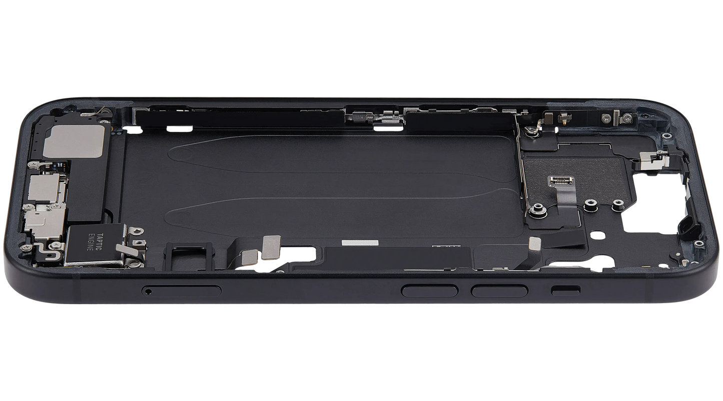 Mid-Frame Housing W/ Charging Port Flex & Small Parts For iPhone 15 (EU / Global Version) (Used OEM Pull: Grade A) (Black)