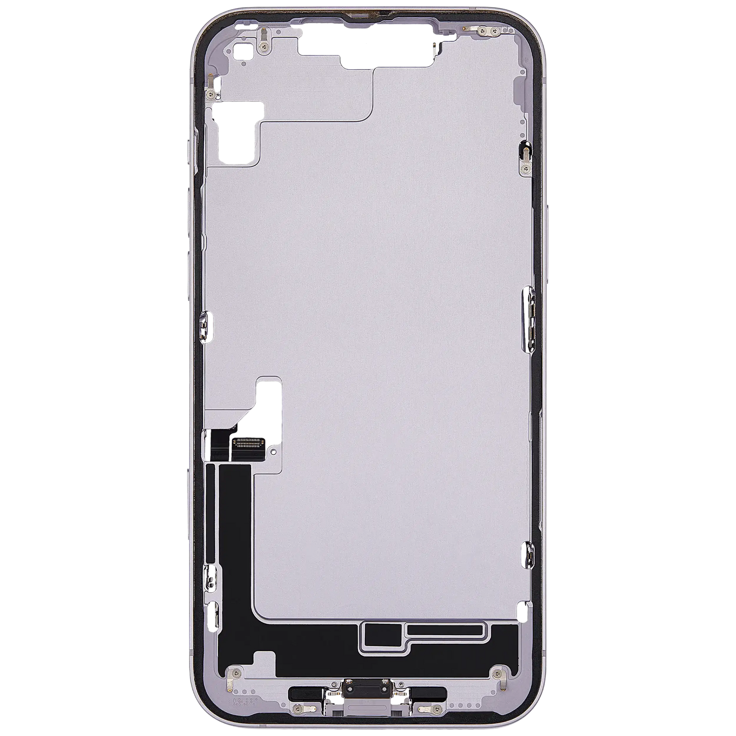 Mid-Frame Housing W/ Charging Port Flex & Small Parts For iPhone 14 Plus (EU / Global Version) (Used OEM Pull: Grade C) (Purple)