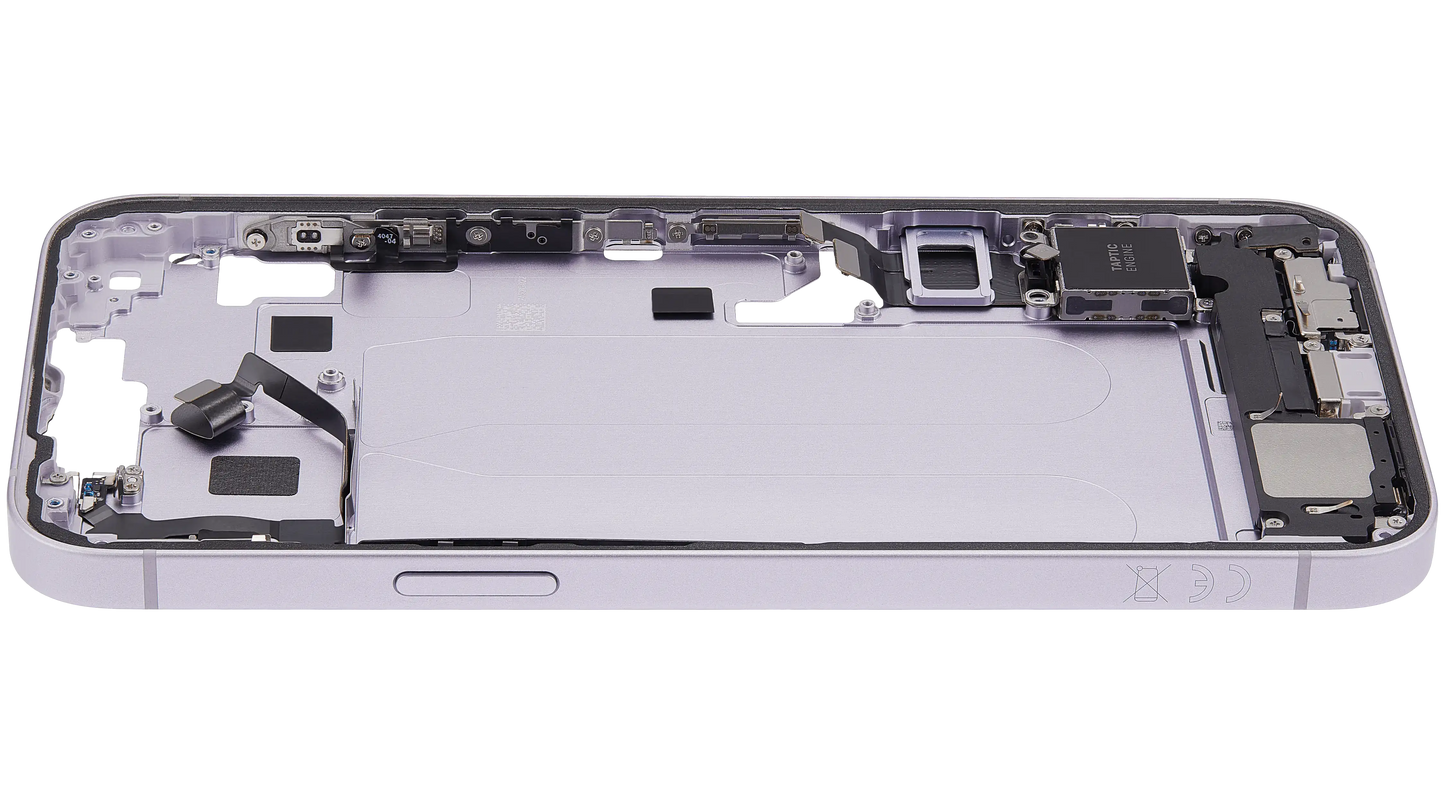 Mid-Frame Housing W/ Charging Port Flex & Small Parts For iPhone 14 Plus (EU / Global Version) (Used OEM Pull: Grade C) (Purple)