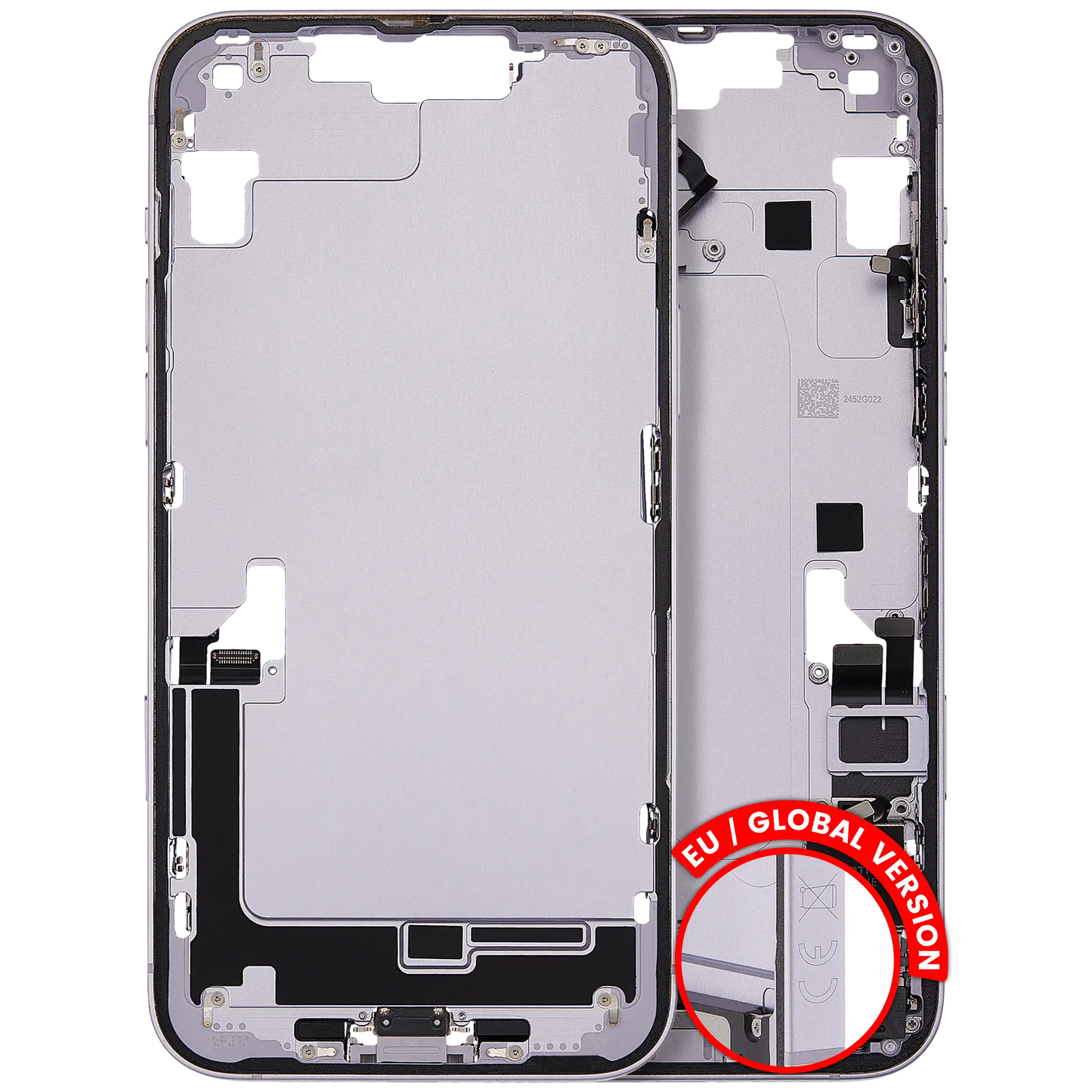 Mid-Frame Housing W/ Charging Port Flex & Small Parts For iPhone 14 Plus (EU / Global Version) (Used OEM Pull: Grade B) (Purple)
