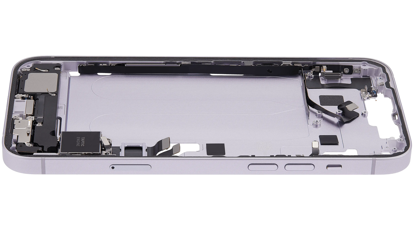Mid-Frame Housing W/ Charging Port Flex & Small Parts For iPhone 14 Plus (EU / Global Version) (Used OEM Pull: Grade B) (Purple)