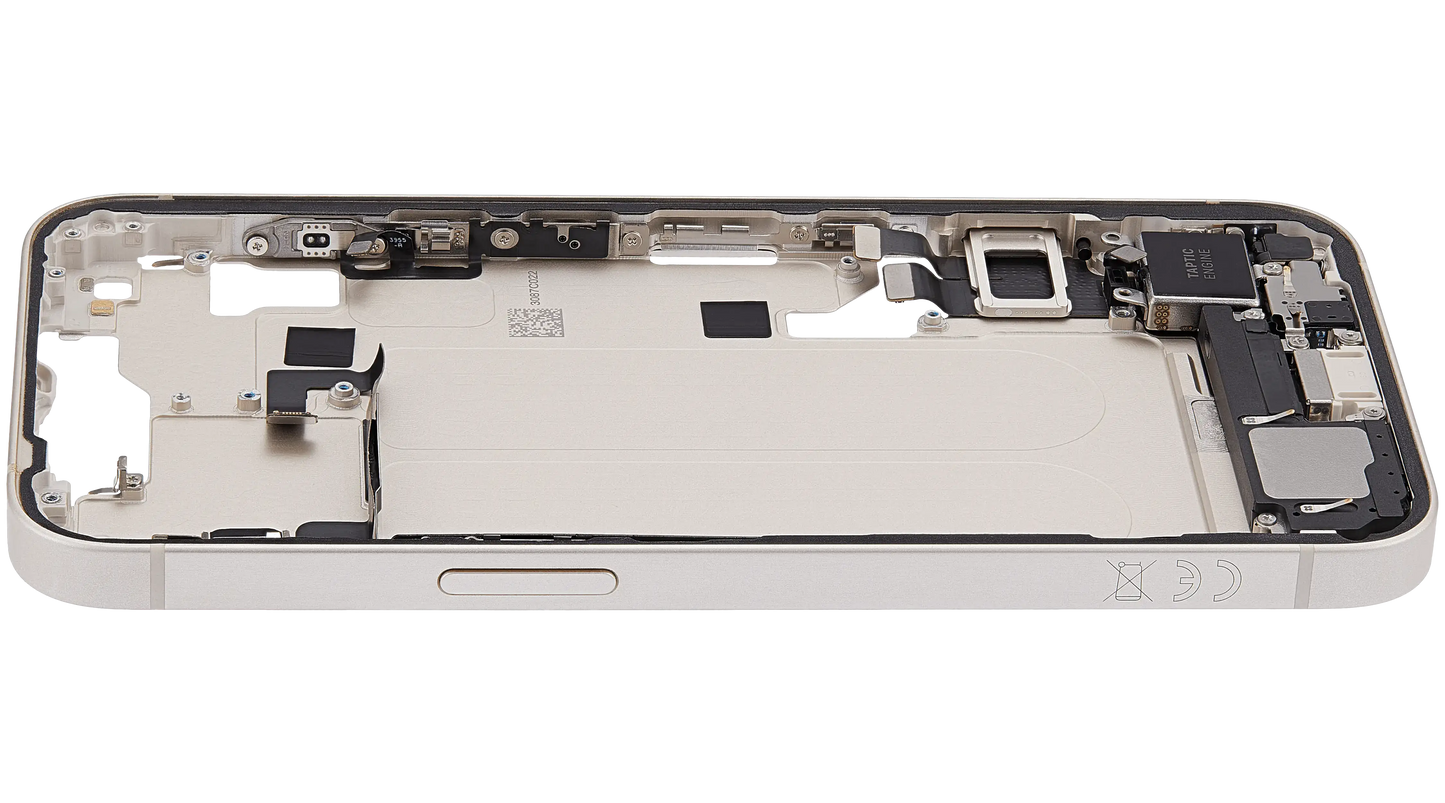Mid-Frame Housing W/ Charging Port Flex & Small Parts For iPhone 14 (EU / Global Version) (Used OEM Pull: Grade B) (Starlight)