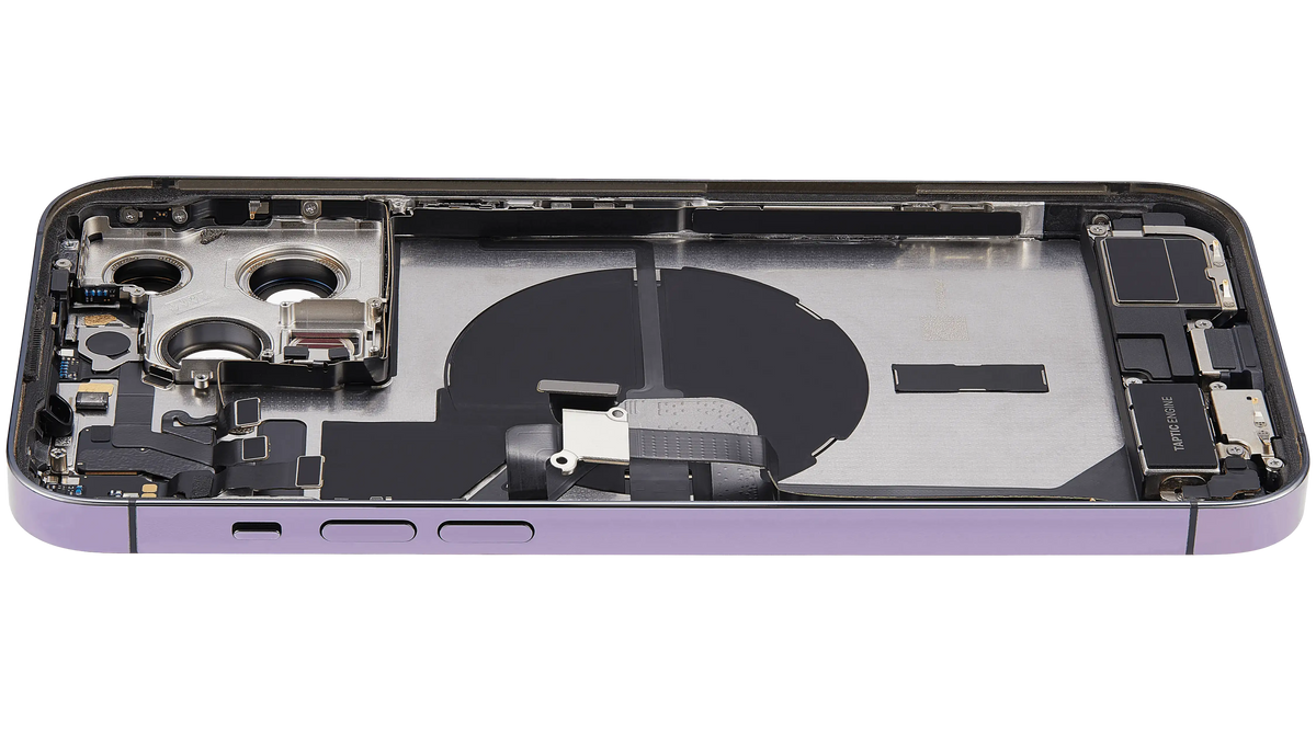 Back Housing W/ Charging Port Flex & Small Parts For iPhone 14 Pro Max (US Version) (Used OEM Pull: Grade B) (Deep Purple)