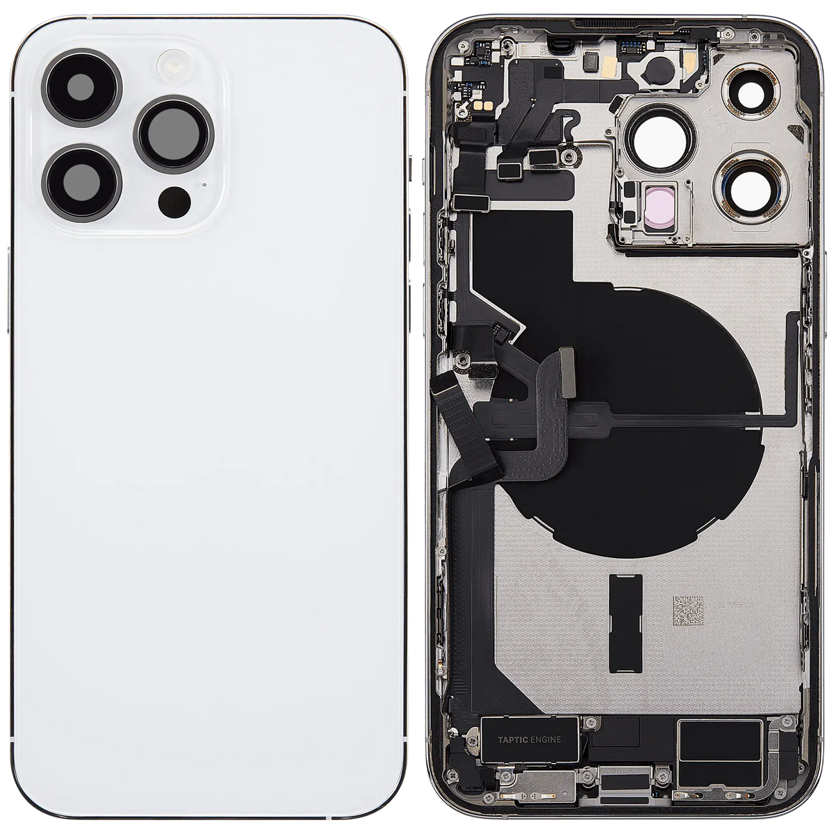 Back Housing W/ Charging Port Flex & Small Parts For iPhone 14 Pro Max (US Version) (Used OEM Pull: Grade B) (Silver)