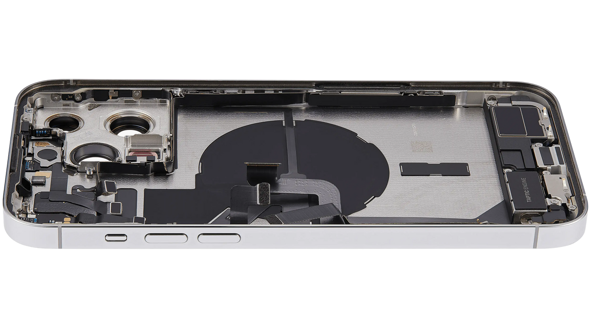 Back Housing W/ Charging Port Flex & Small Parts For iPhone 14 Pro Max (US Version) (Used OEM Pull: Grade B) (Silver)