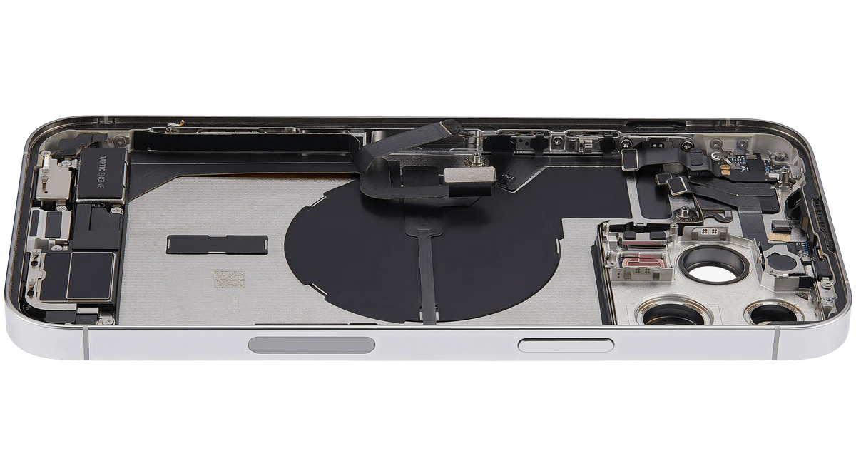 Back Housing W/ Charging Port Flex & Small Parts For iPhone 14 Pro Max (US Version) (Used OEM Pull: Grade B) (Silver)