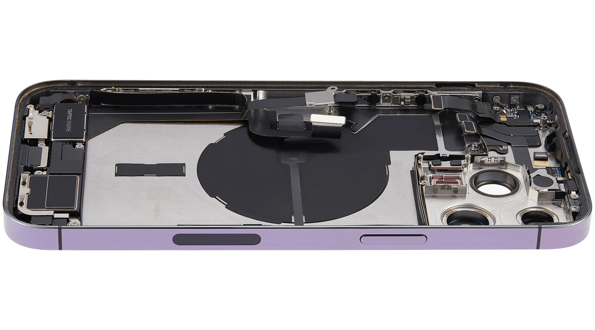 Back Housing W/ Charging Port Flex & Small Parts For iPhone 14 Pro Max (US Version) (Used OEM Pull: Grade A) (Deep Purple)