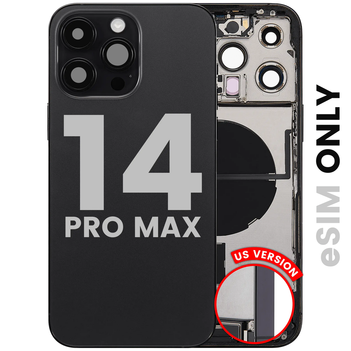 Back Housing W/ Charging Port Flex & Small Parts For iPhone 14 Pro Max (US Version) (Used OEM Pull: Grade A) (Space Black)