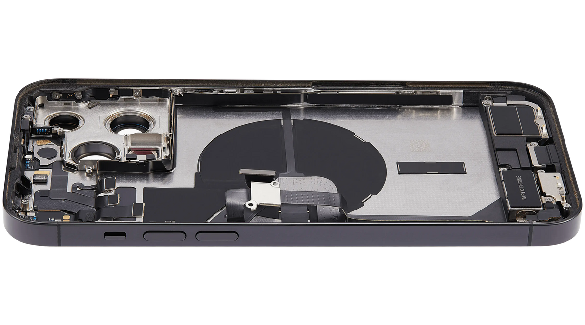 Back Housing W/ Charging Port Flex & Small Parts For iPhone 14 Pro Max (US Version) (Used OEM Pull: Grade A) (Space Black)