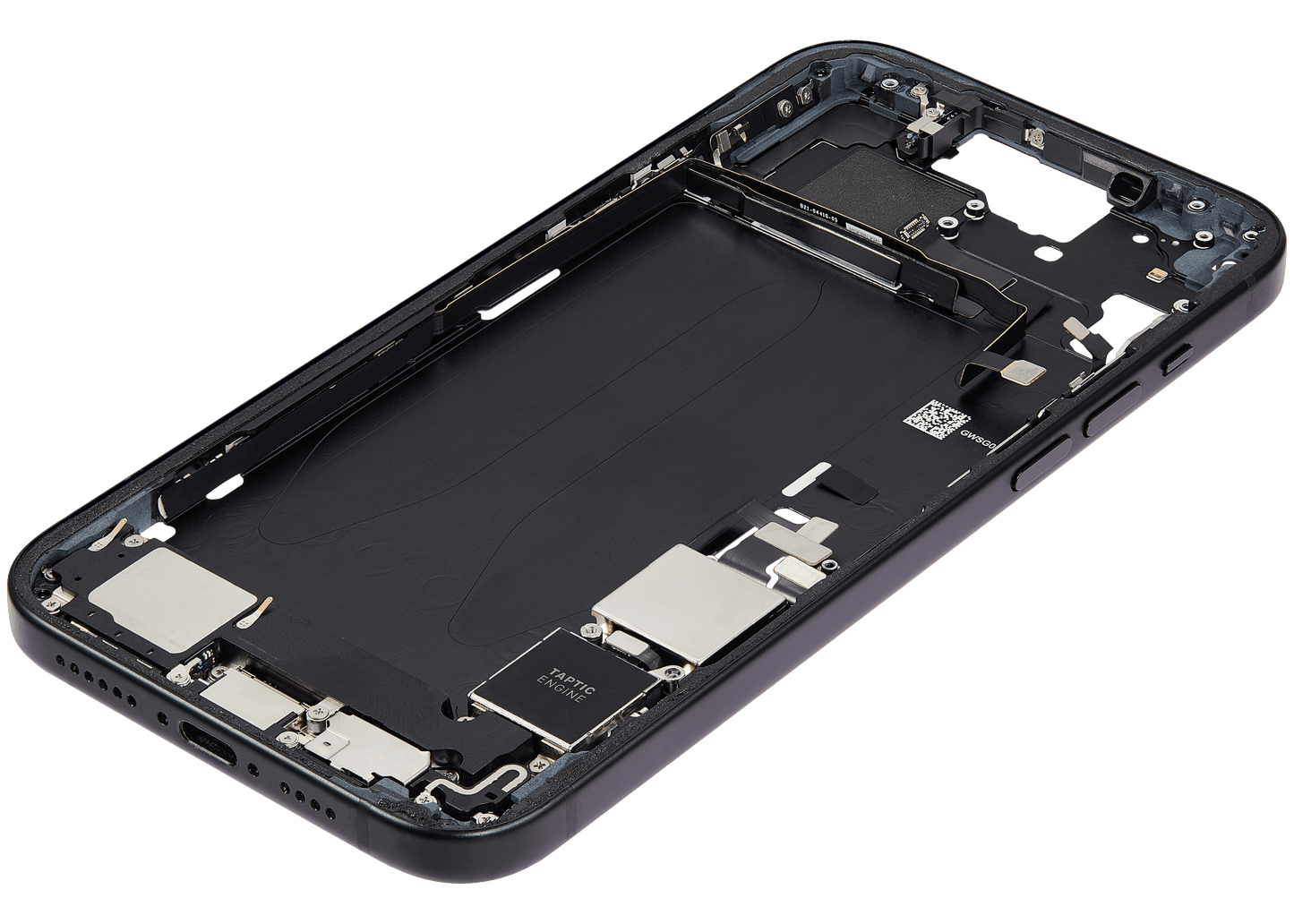 Mid-Frame Housing W/ Charging Port Flex & Small Parts For iPhone 15 Plus (US Version) (Used OEM Pull: Grade A) (Black)