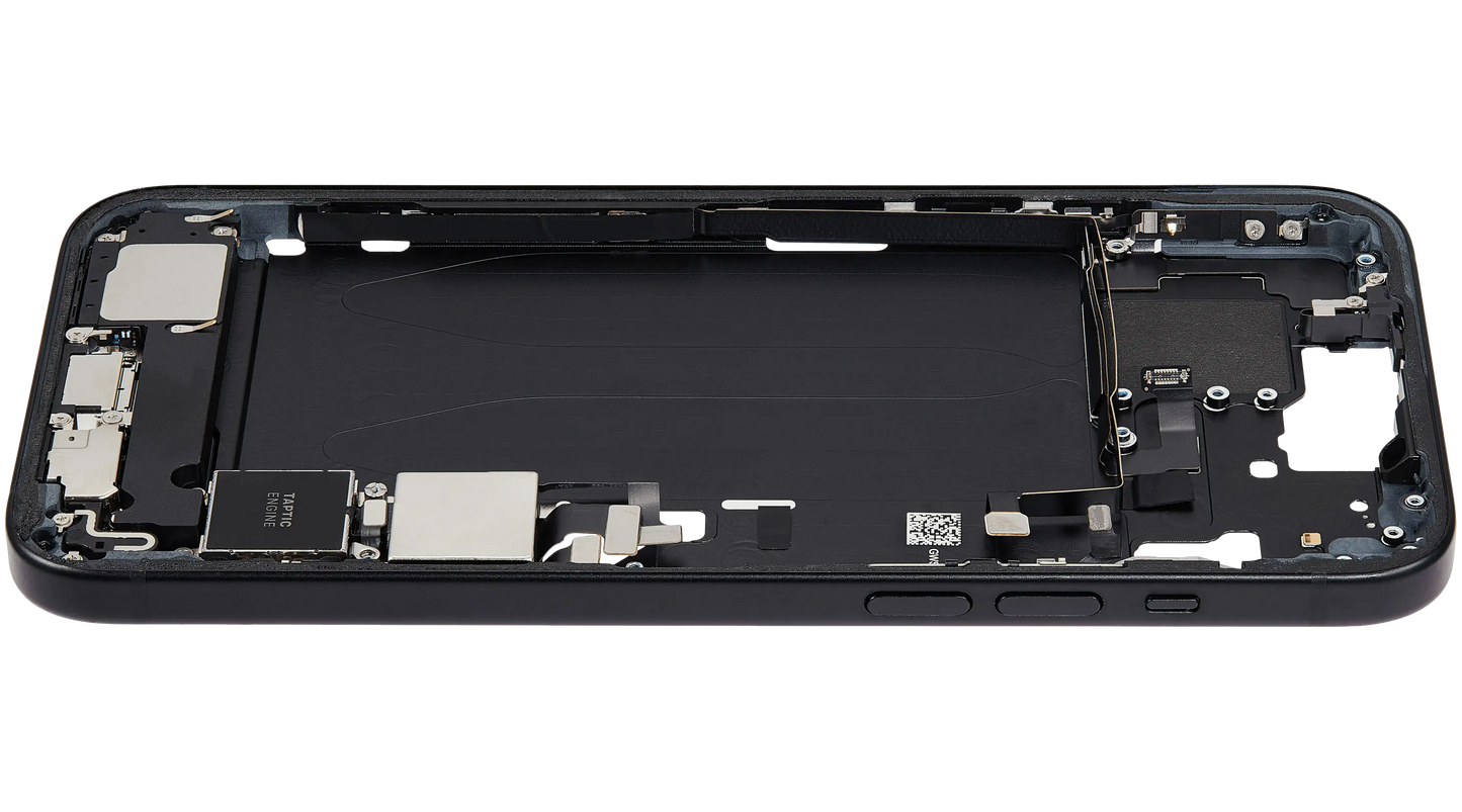 Mid-Frame Housing W/ Charging Port Flex & Small Parts For iPhone 15 Plus (US Version) (Used OEM Pull: Grade A) (Black)