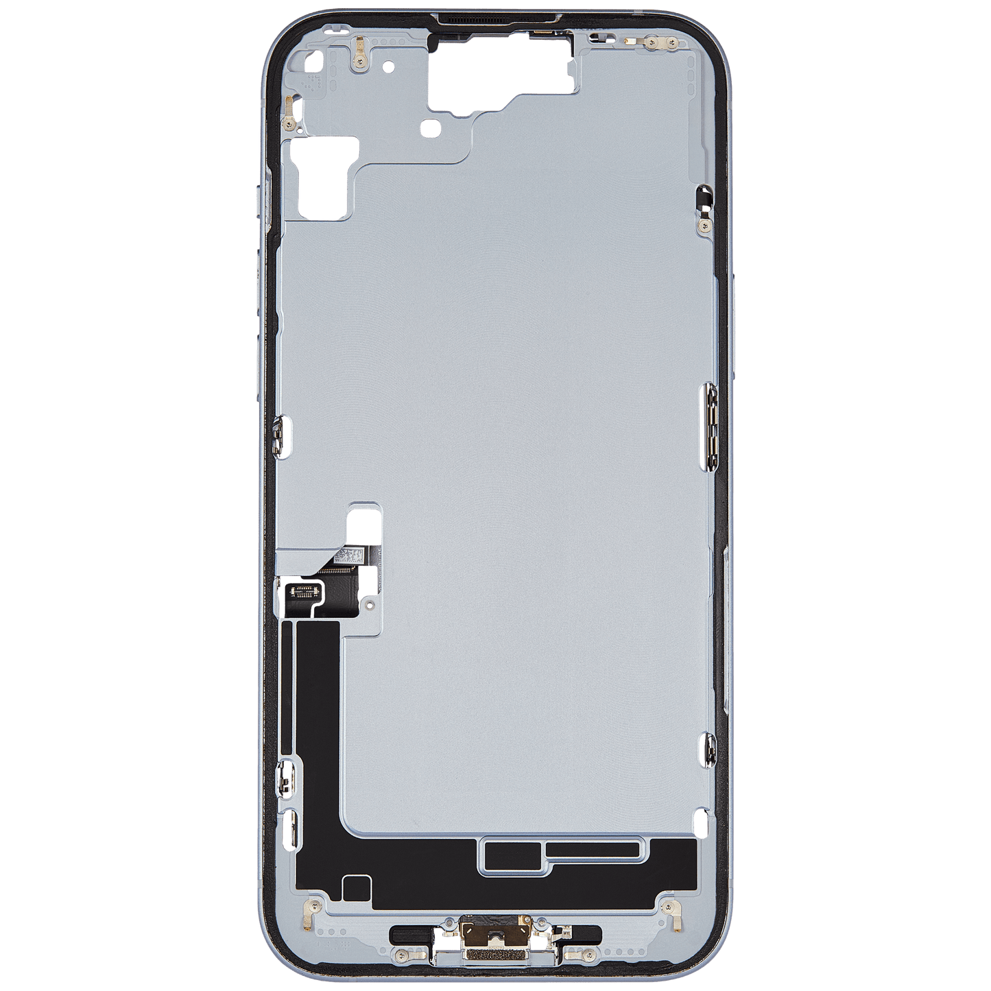 Mid-Frame Housing W/ Charging Port Flex & Small Parts For iPhone 15 Plus (US Version) (Used OEM Pull: Grade A) (Blue)