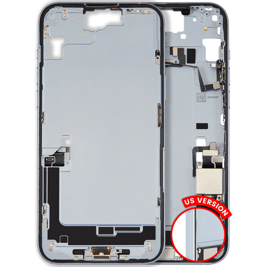 Mid-Frame Housing W/ Charging Port Flex & Small Parts For iPhone 15 Plus (US Version) (Used OEM Pull: Grade A) (Blue)