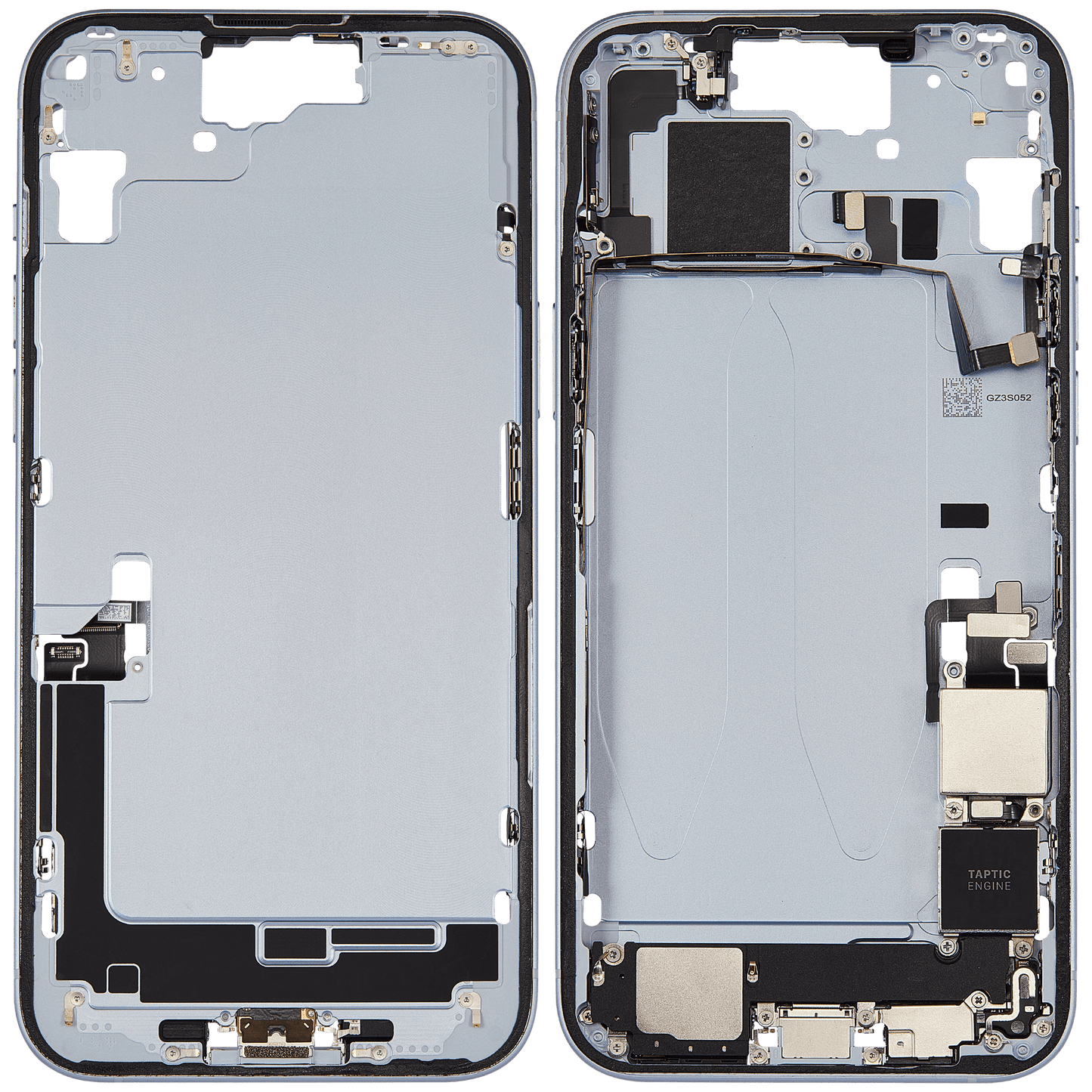 Mid-Frame Housing W/ Charging Port Flex & Small Parts For iPhone 15 Plus (US Version) (Used OEM Pull: Grade A) (Blue)