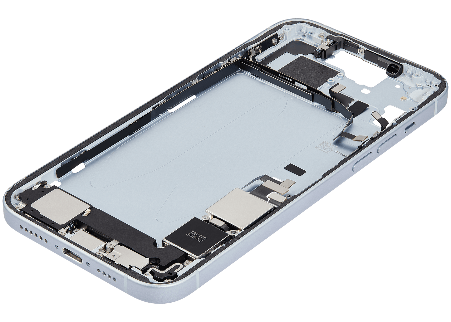 Mid-Frame Housing W/ Charging Port Flex & Small Parts For iPhone 15 Plus (US Version) (Used OEM Pull: Grade A) (Blue)