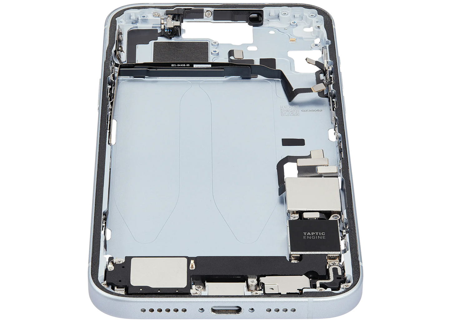 Mid-Frame Housing W/ Charging Port Flex & Small Parts For iPhone 15 Plus (US Version) (Used OEM Pull: Grade A) (Blue)