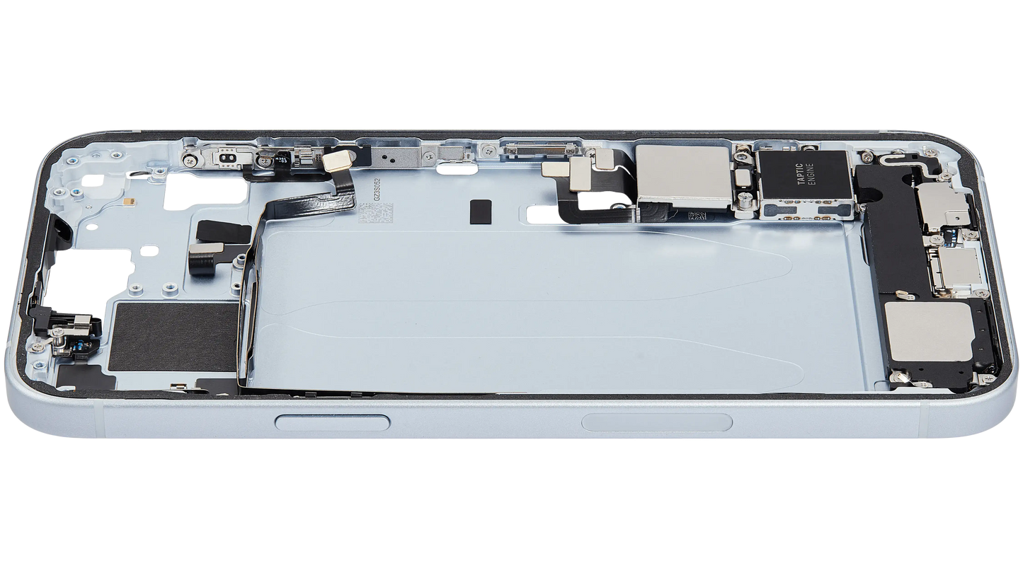 Mid-Frame Housing W/ Charging Port Flex & Small Parts For iPhone 15 Plus (US Version) (Used OEM Pull: Grade A) (Blue)