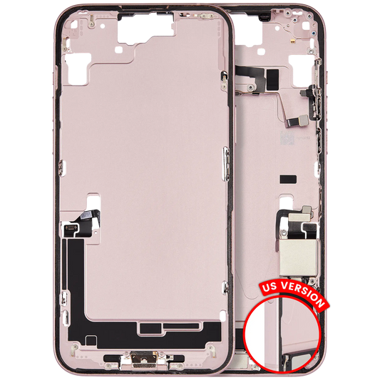 Mid-Frame Housing W/ Charging Port Flex & Small Parts For iPhone 15 Plus (US Version) (Used OEM Pull: Grade A) (Pink)