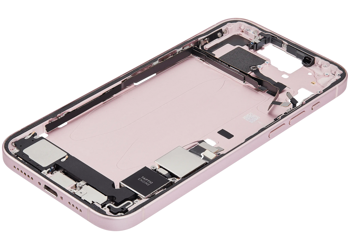 Mid-Frame Housing W/ Charging Port Flex & Small Parts For iPhone 15 Plus (US Version) (Used OEM Pull: Grade A) (Pink)