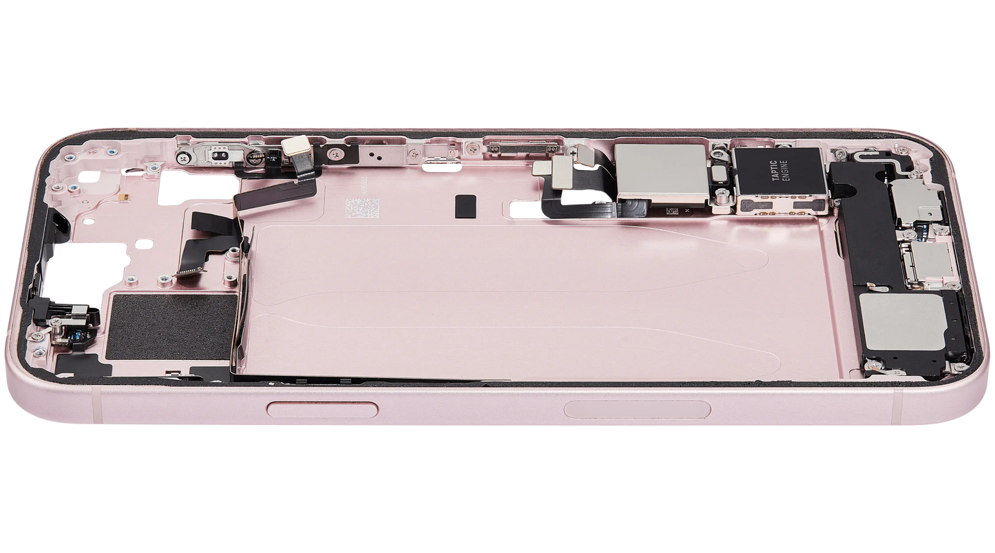 Mid-Frame Housing W/ Charging Port Flex & Small Parts For iPhone 15 Plus (US Version) (Used OEM Pull: Grade A) (Pink)
