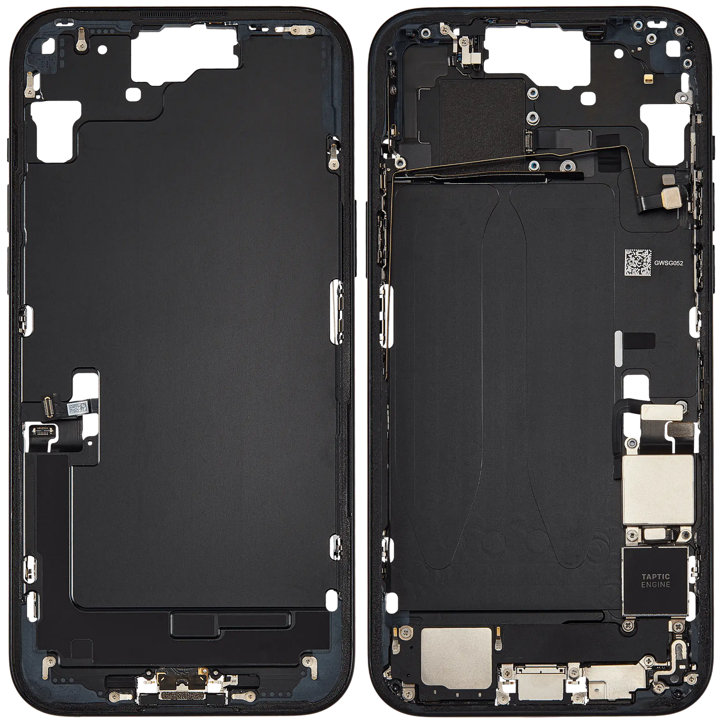 Mid-Frame Housing W/ Charging Port Flex & Small Parts For iPhone 15 Plus (US Version) (Used OEM Pull: Grade B) (Black)