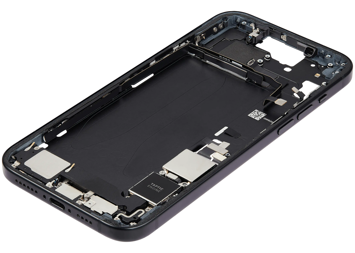 Mid-Frame Housing W/ Charging Port Flex & Small Parts For iPhone 15 Plus (US Version) (Used OEM Pull: Grade B) (Black)