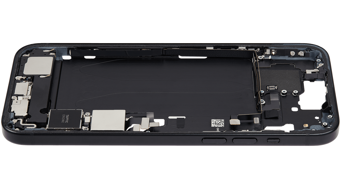 Mid-Frame Housing W/ Charging Port Flex & Small Parts For iPhone 15 Plus (US Version) (Used OEM Pull: Grade B) (Black)
