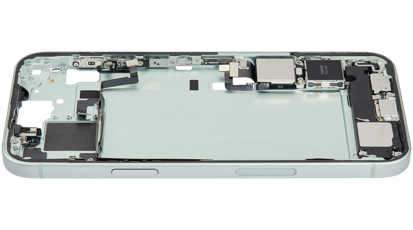 Mid-Frame Housing W/ Charging Port Flex & Small Parts For iPhone 15 Plus (US Version) (Used OEM Pull: Grade B) (Green)