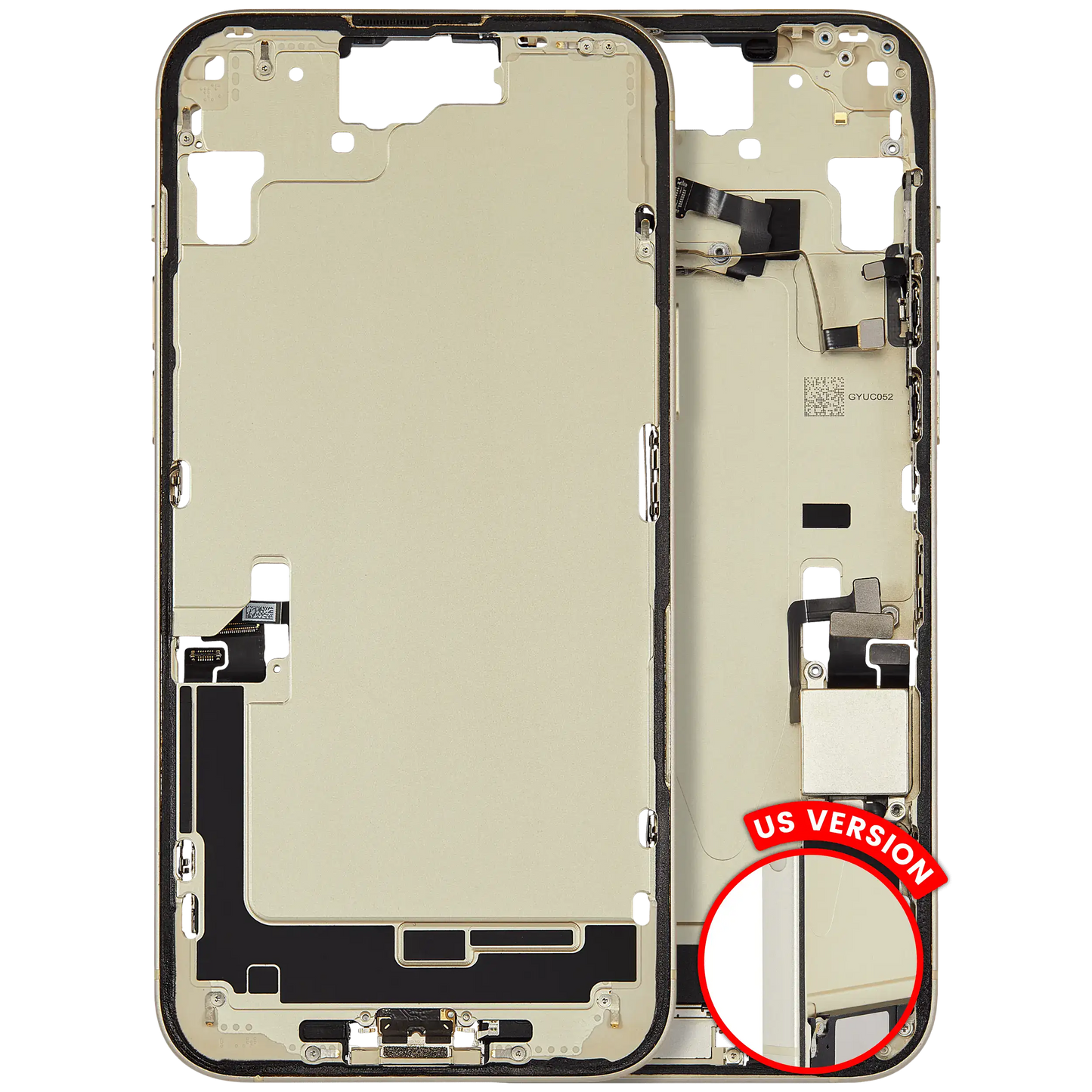Mid-Frame Housing W/ Charging Port Flex & Small Parts For iPhone 15 Plus (US Version) (Used OEM Pull: Grade B) (Yellow)