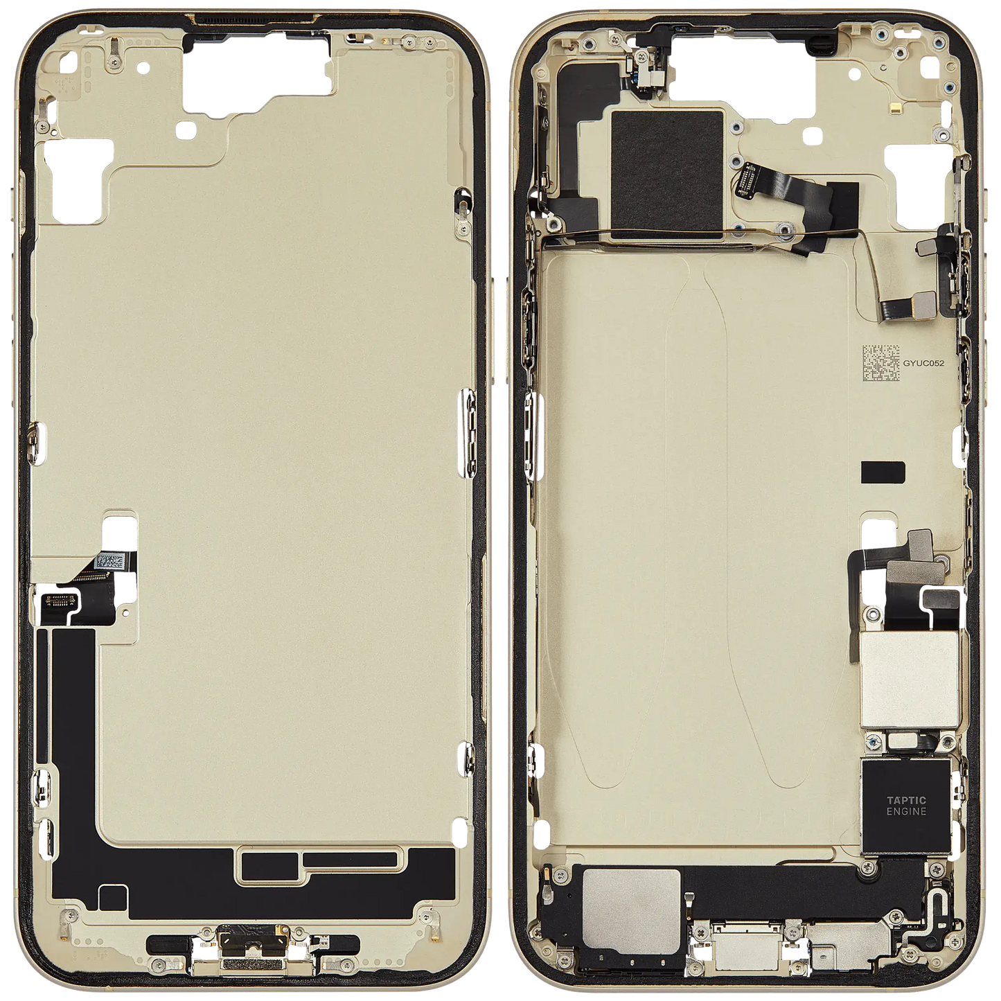 Mid-Frame Housing W/ Charging Port Flex & Small Parts For iPhone 15 Plus (US Version) (Used OEM Pull: Grade B) (Yellow)