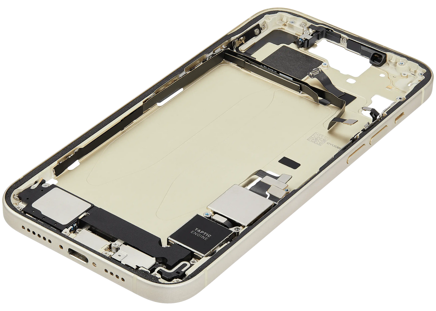Mid-Frame Housing W/ Charging Port Flex & Small Parts For iPhone 15 Plus (US Version) (Used OEM Pull: Grade B) (Yellow)