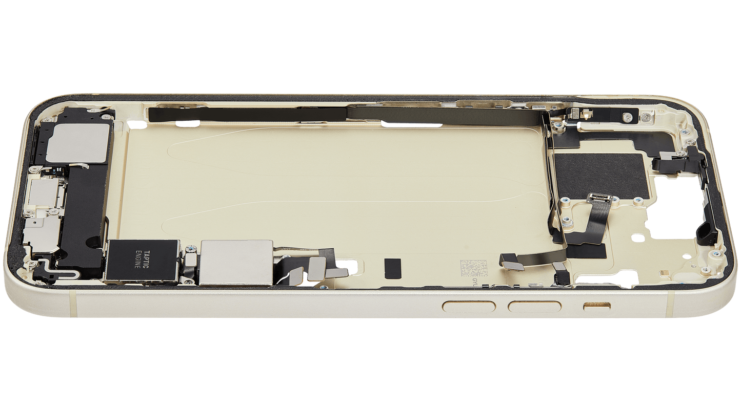 Mid-Frame Housing W/ Charging Port Flex & Small Parts For iPhone 15 Plus (US Version) (Used OEM Pull: Grade B) (Yellow)