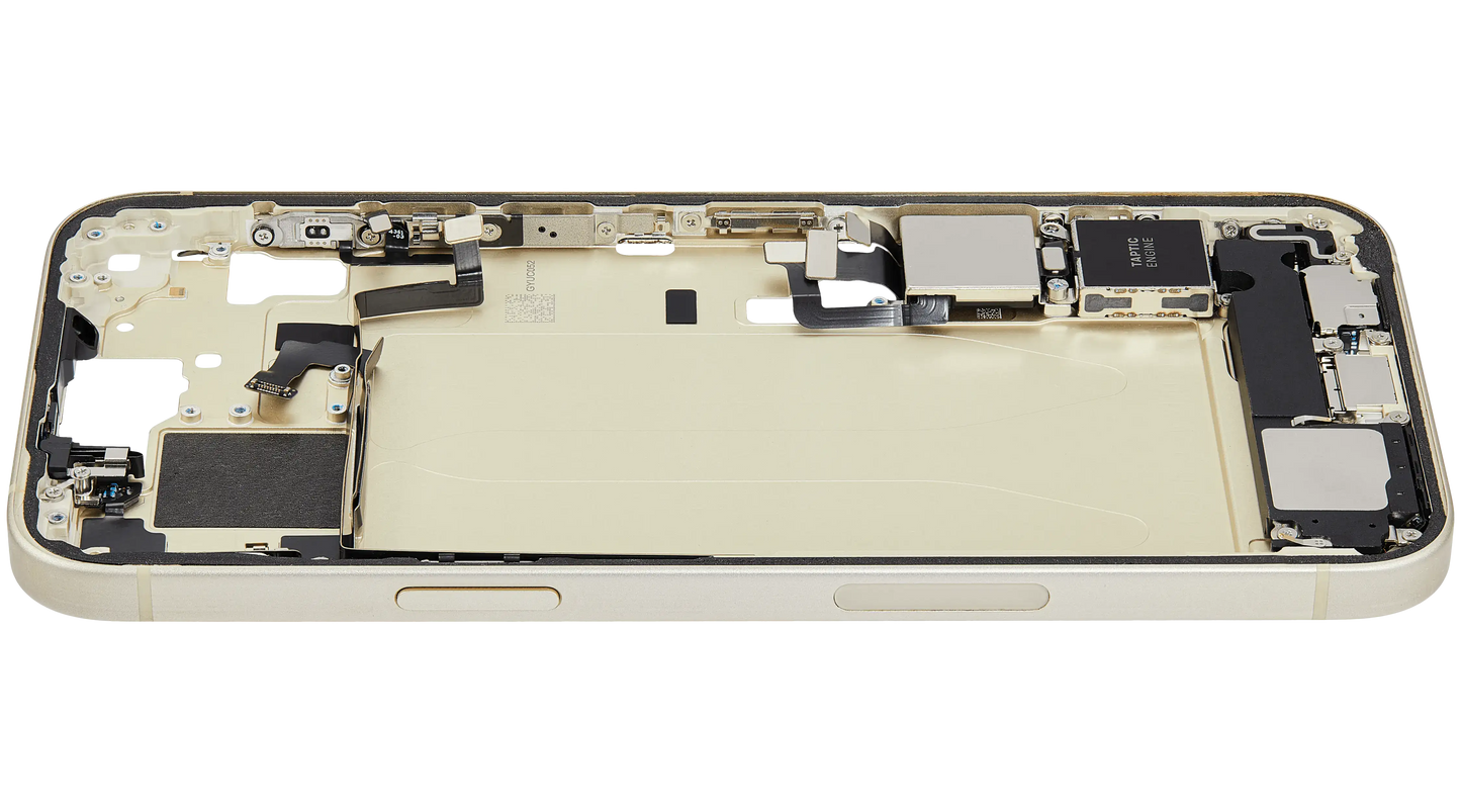 Mid-Frame Housing W/ Charging Port Flex & Small Parts For iPhone 15 Plus (US Version) (Used OEM Pull: Grade B) (Yellow)