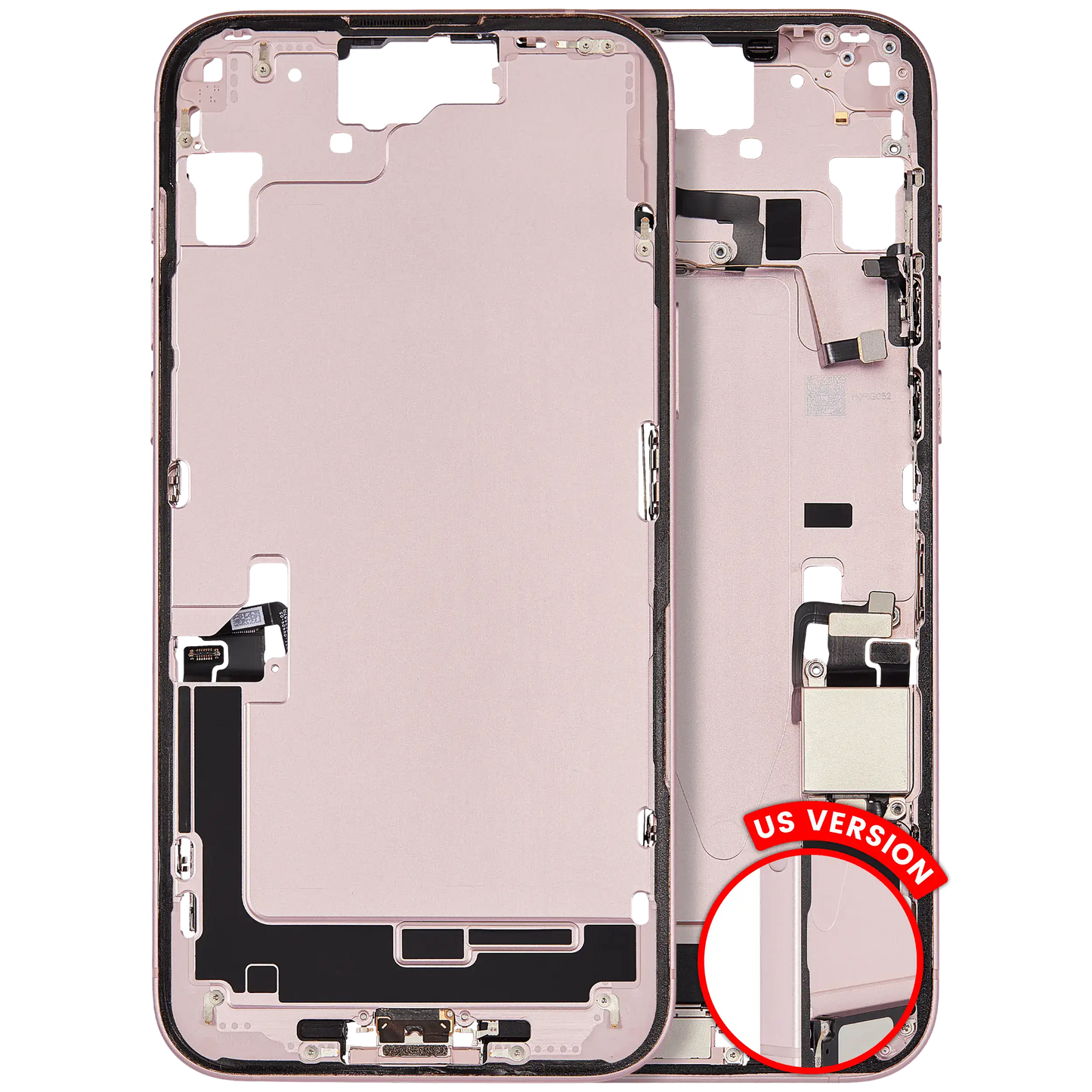 Mid-Frame Housing W/ Charging Port Flex & Small Parts For iPhone 15 Plus (US Version) (Used OEM Pull: Grade B) (Pink)