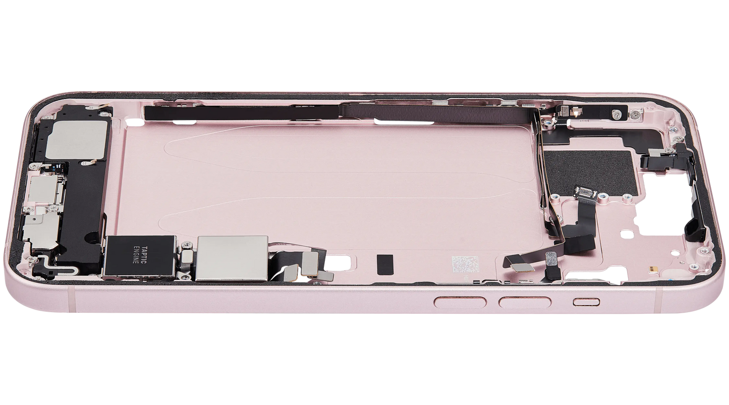 Mid-Frame Housing W/ Charging Port Flex & Small Parts For iPhone 15 Plus (US Version) (Used OEM Pull: Grade B) (Pink)