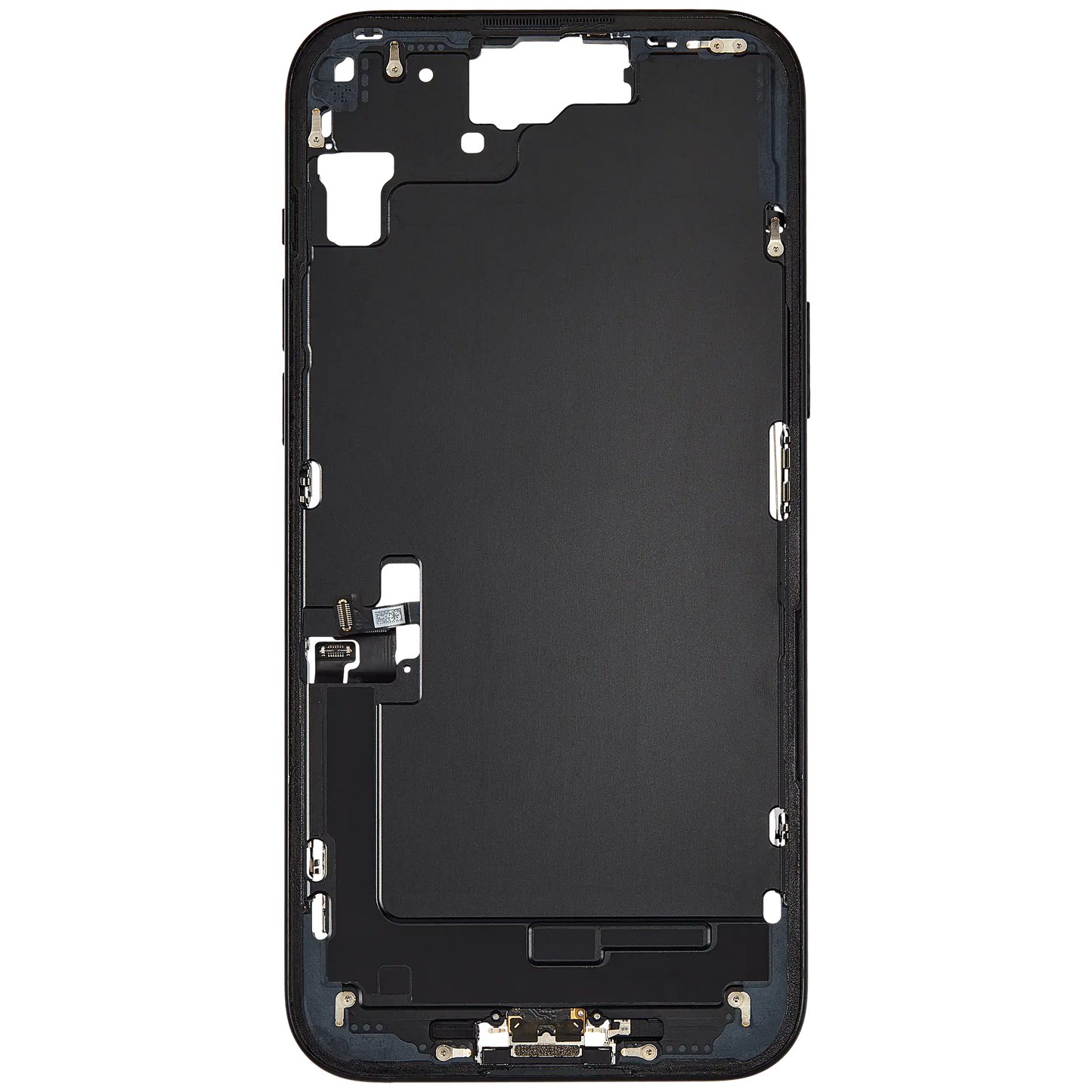 Mid-Frame Housing W/ Charging Port Flex & Small Parts For iPhone 15 Plus (US Version) (Used OEM Pull: Grade C) (Black)