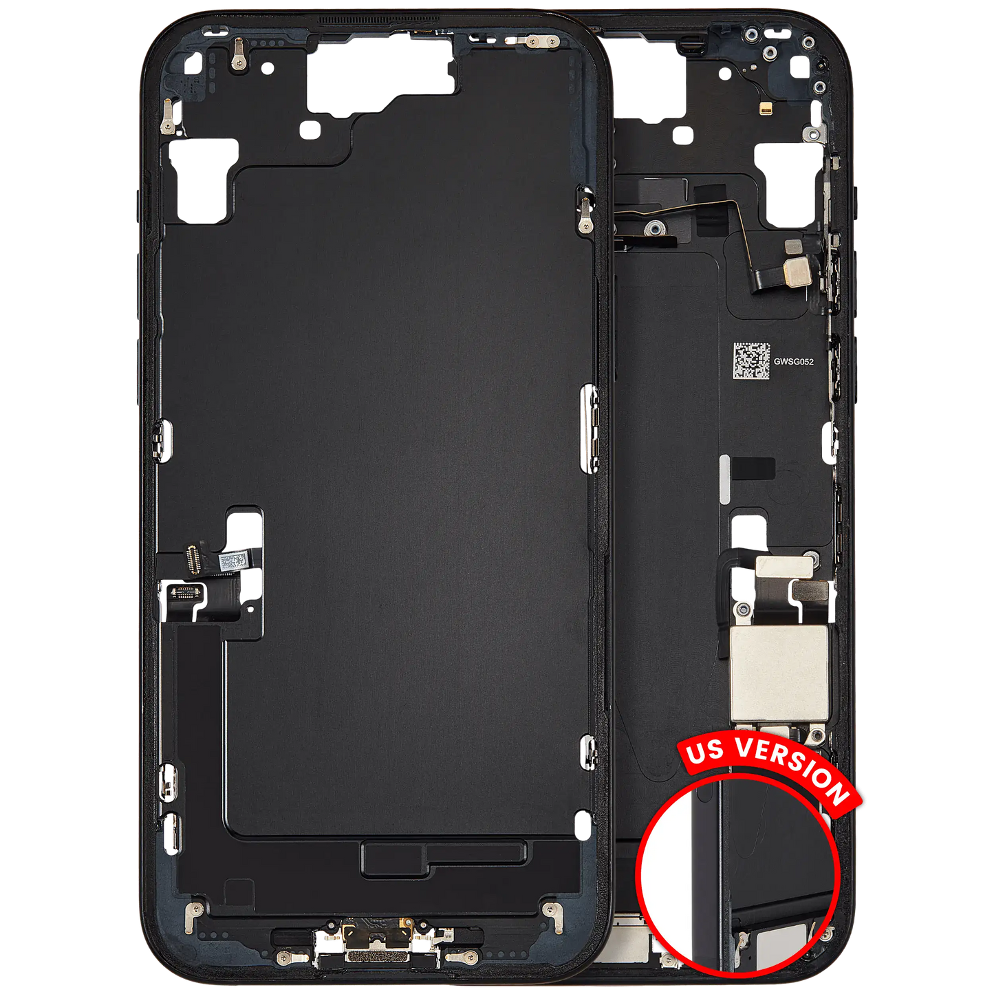 Mid-Frame Housing W/ Charging Port Flex & Small Parts For iPhone 15 Plus (US Version) (Used OEM Pull: Grade C) (Black)