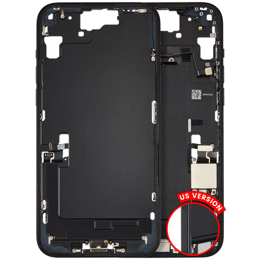 Mid-Frame Housing W/ Charging Port Flex & Small Parts For iPhone 15 Plus (US Version) (Used OEM Pull: Grade C) (Black)