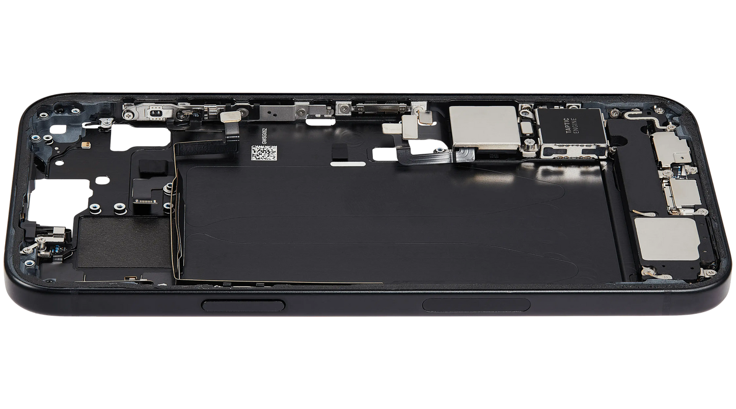 Mid-Frame Housing W/ Charging Port Flex & Small Parts For iPhone 15 Plus (US Version) (Used OEM Pull: Grade C) (Black)