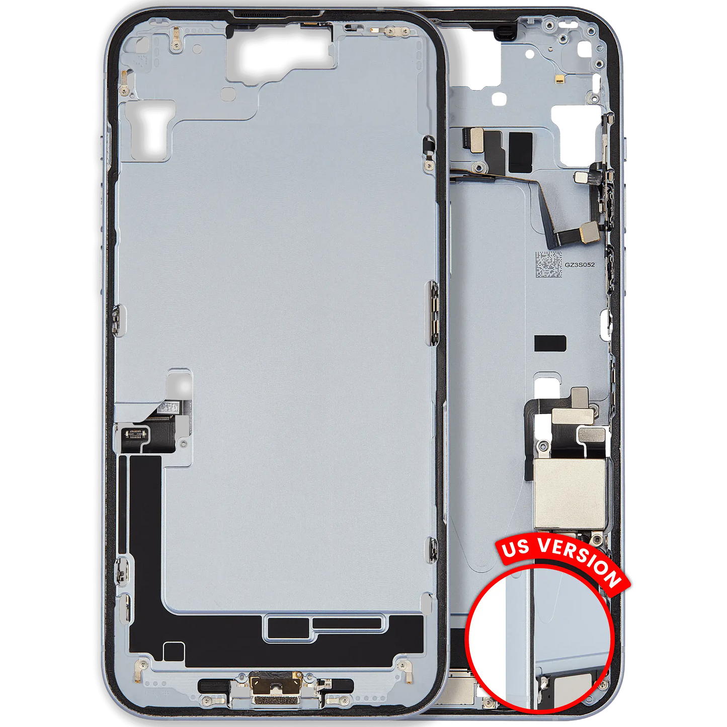 Mid-Frame Housing W/ Charging Port Flex & Small Parts For iPhone 15 Plus (US Version) (Used OEM Pull: Grade C) (Blue)