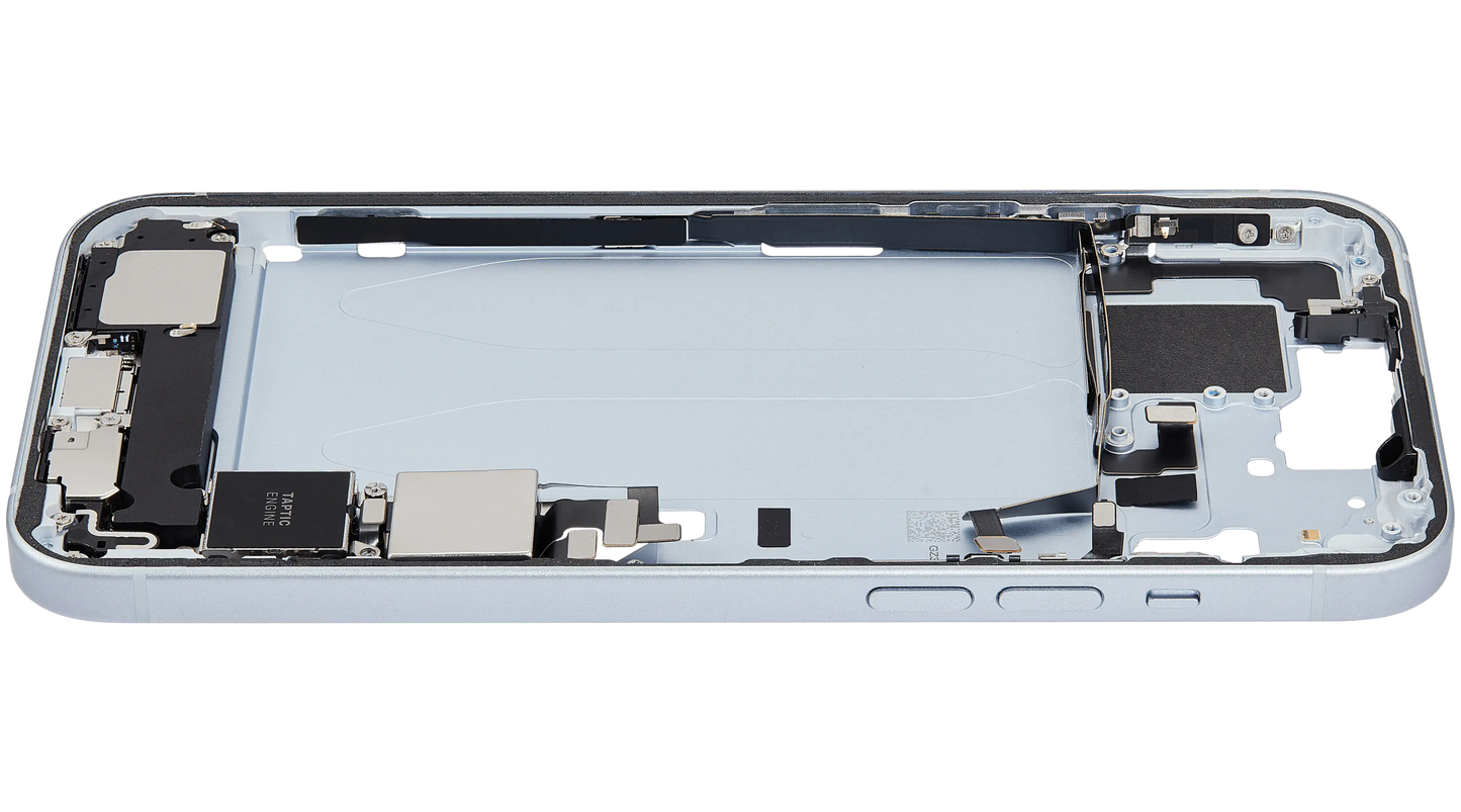Mid-Frame Housing W/ Charging Port Flex & Small Parts For iPhone 15 Plus (US Version) (Used OEM Pull: Grade C) (Blue)